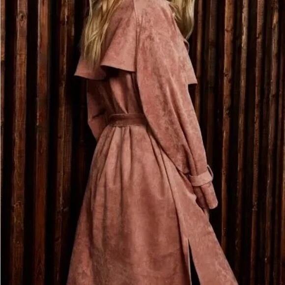 #230 NWT OAT New York Faux Suede Trench Coat In Blush Sz: M & XL Ret$248 - Picture 1 of 6